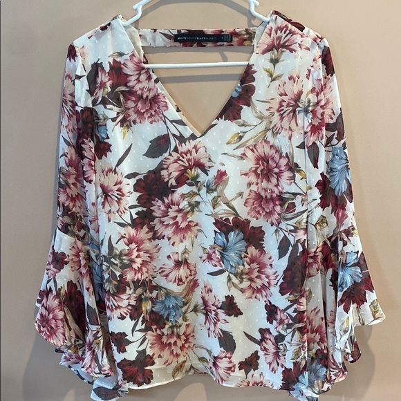 White House Black Market Tops - Floral V-Neck Blouse